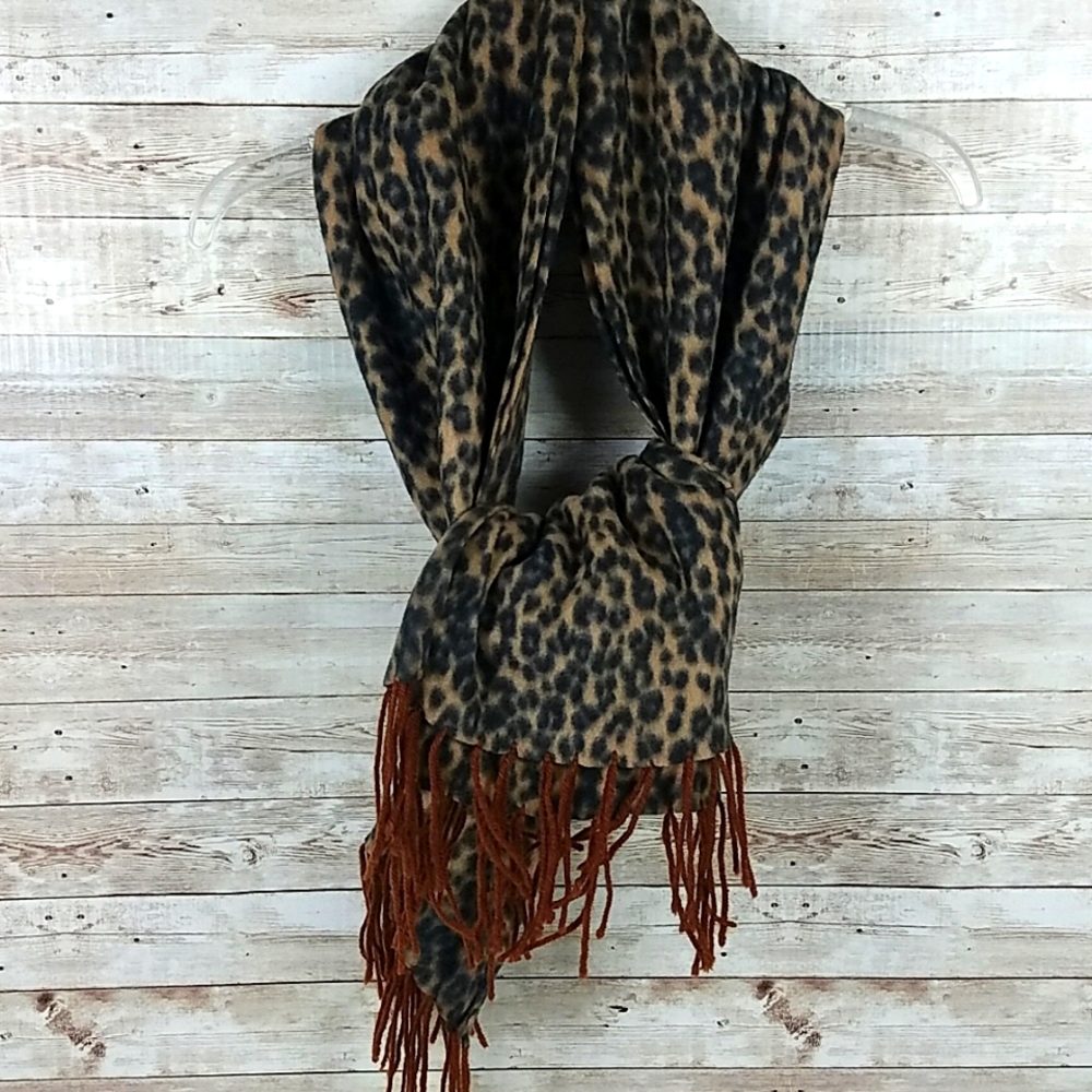 NWOT, Fashion scarf, brown black fringe scarf, 62" long X 10" wide. - Picture 3 of 3
